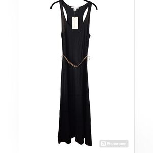 Derek Heart Black Whimsigoth Grunge Sheer Tank Maxi Dress Braided Belt Large